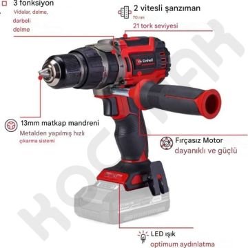 Einhell Tp-Cd 18/70 Li-i BL  Kömürsüz Darbeli Matkap 5.2Ah Çift Akülü Çantalı Set