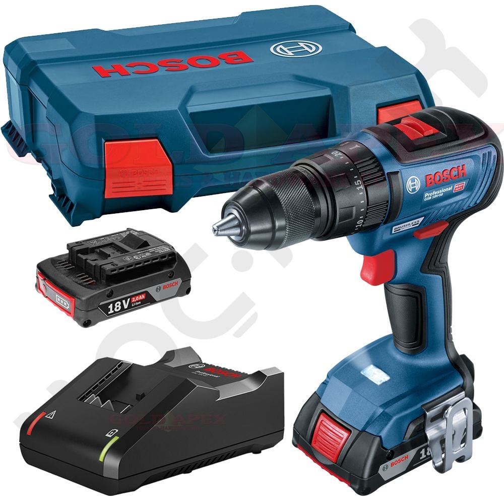 Bosch Professional GSB 18V-50 2 Ah Çift Akülü Kömürsüz Darbeli Vidalama Makinesi