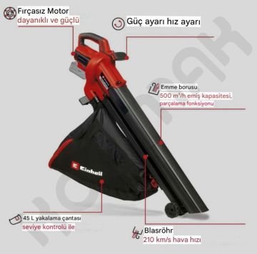 Einhell Venturro 18/210 Kömürsüz Akülü Yaprak Üfleme Toplama Makinesi - aküsüzdür