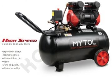 Mytol 50 Lt Yağsız Yüksek Hızlı Dolum Hava Kompresörü 1,5 HP