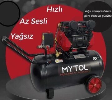 Mytol 50 Lt Yağsız Yüksek Hızlı Dolum Hava Kompresörü 1,5 HP