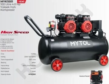 Mytol 100 Lt Yağsız Yüksek Hızlı Dolum Hava Kompresörü 4 HP