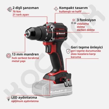 Einhell TP-CD 18/70-C Li-i BL  Kömürsüz Darbeli Matkap -Aküsüzdür