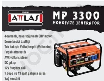Attlas Mp 3300 Benzinli Monofaze Jeneratör 2200 Watt